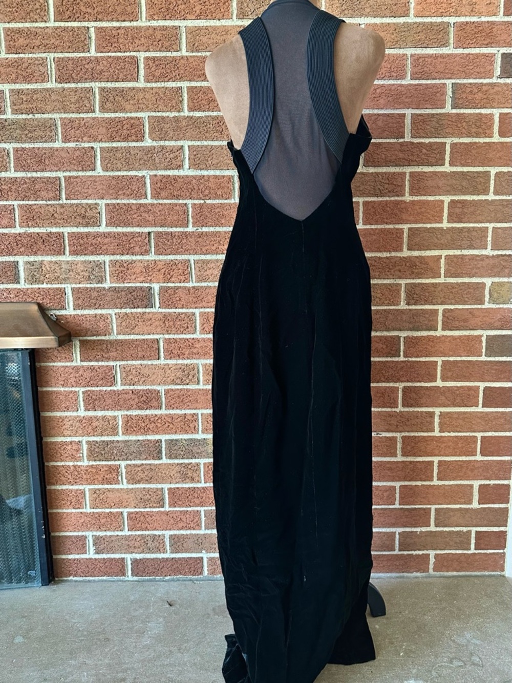 Vintage 90’s Velvet Black Mesh Maxi Gown, Sheer Panel Sleeveless Slit, Size 4